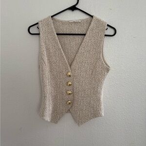 Zara Cream Tweed Vest with Gold Buttons
